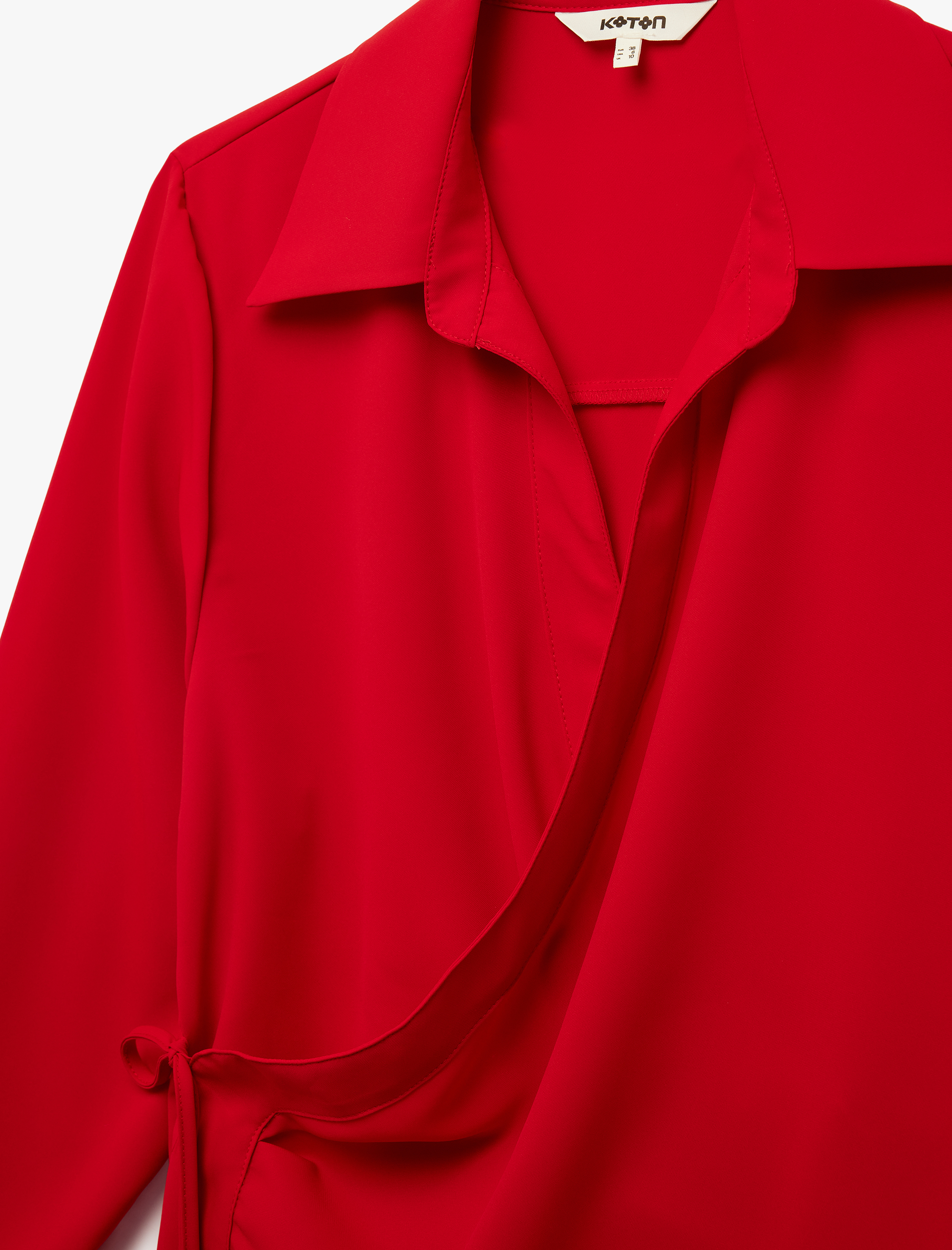   Bağlama Detaylı Uzun Kollu Kruvaze Yaka Gömlek