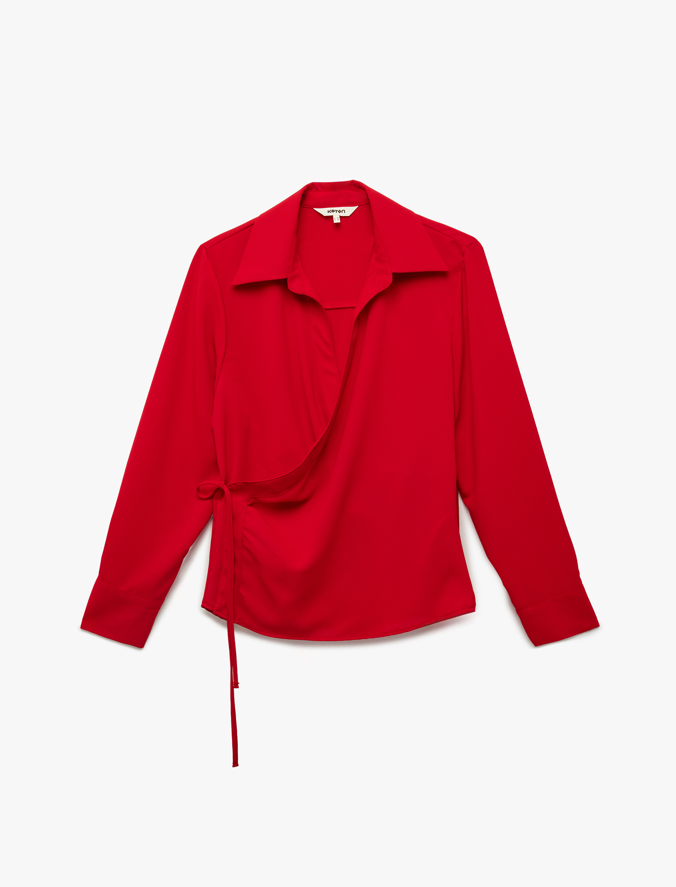   Bağlama Detaylı Uzun Kollu Kruvaze Yaka Gömlek