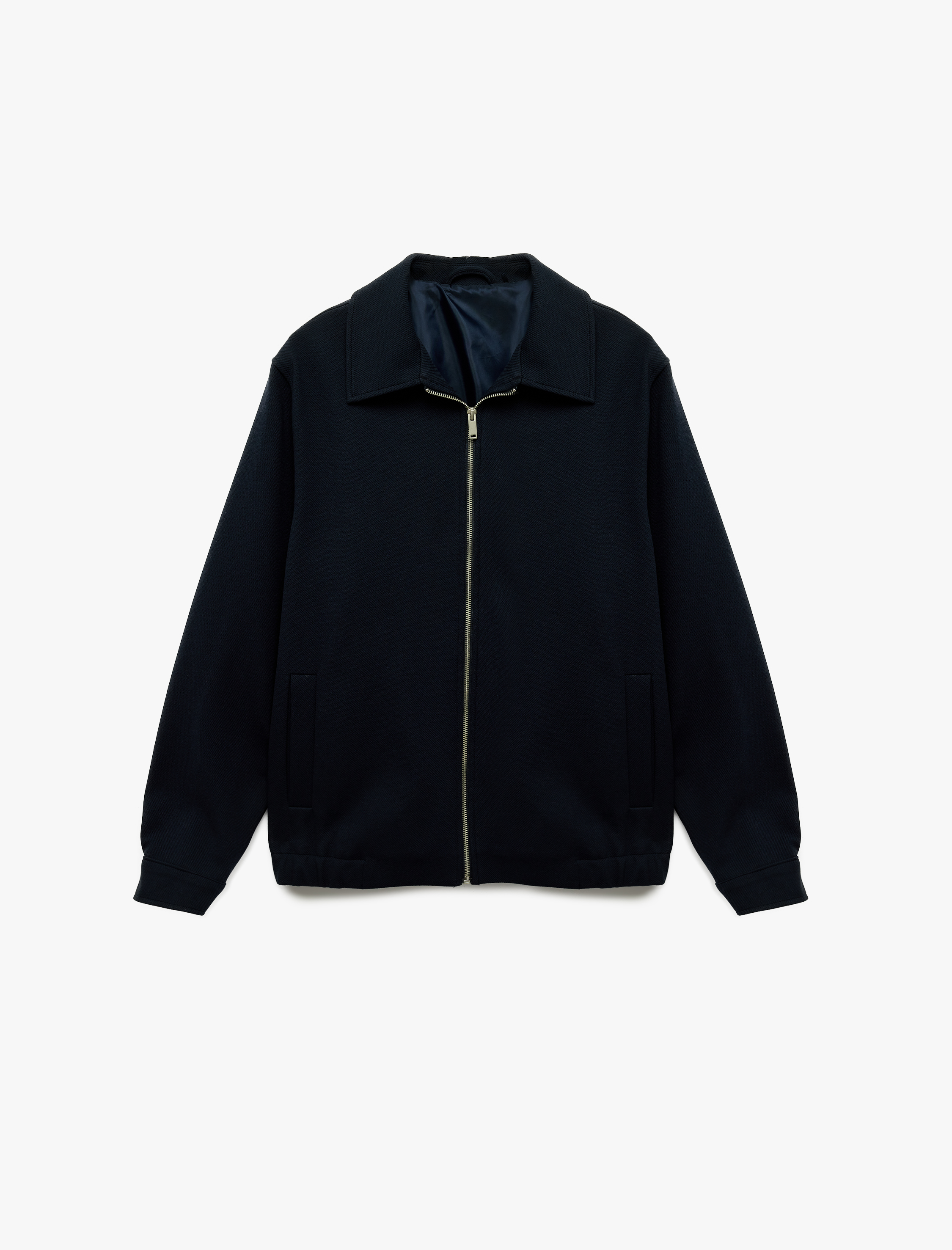   Regular Fit Uzun Kollu Cepli Gömlek Yaka Fermuarlı Bomber Ceket