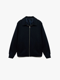 Regular Fit Uzun Kollu Cepli Gömlek Yaka Fermuarlı Bomber Ceket