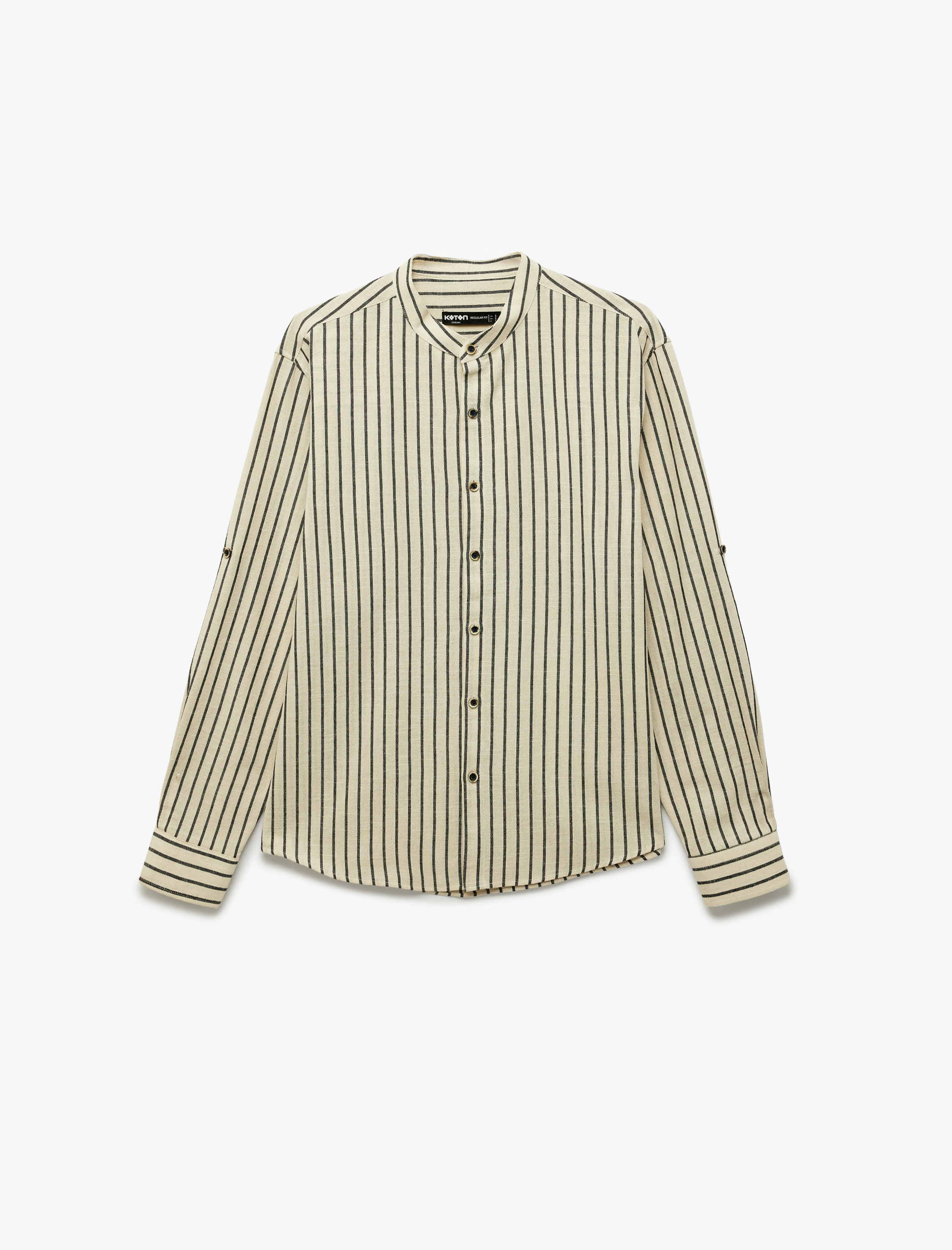   Uzun Kollu Regular Fit Pamuklu Hakim Yaka Çizgili Gömlek