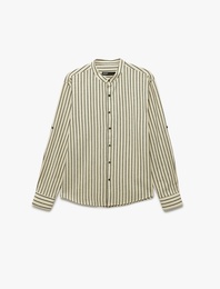 Uzun Kollu Regular Fit Pamuklu Hakim Yaka Çizgili Gömlek