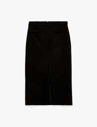 Cep Detaylı Normal Bel Fermuarlı Midi Kalem Etek