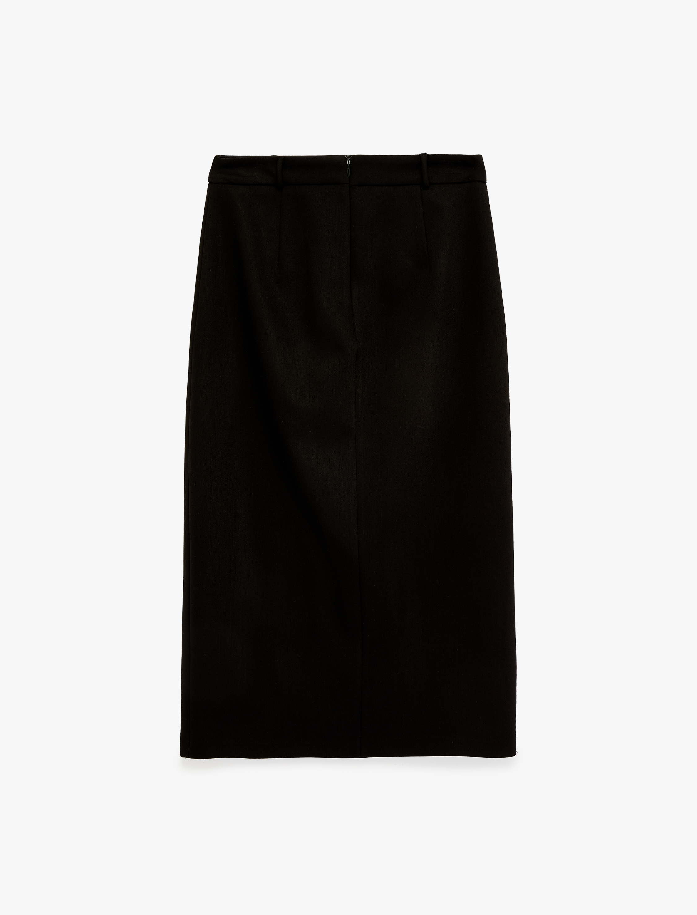   Cep Detaylı Normal Bel Fermuarlı Midi Kalem Etek