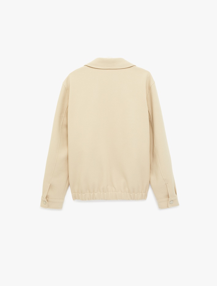  Regular Fit Uzun Kollu Cepli Gömlek Yaka Fermuarlı Bomber Ceket