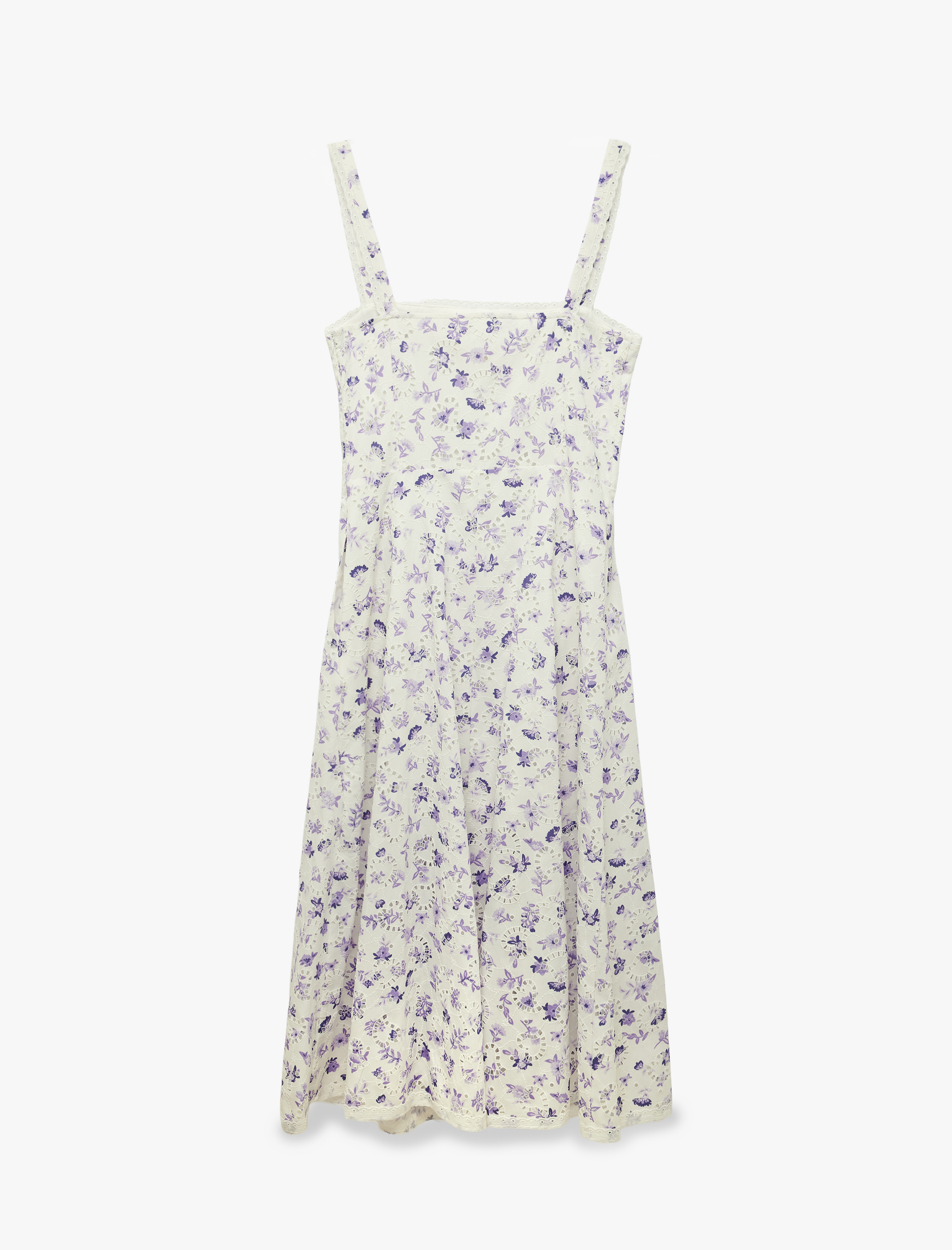   Pamuklu İnce Askılı Çiçekli Midi Kloş Poplin Elbise