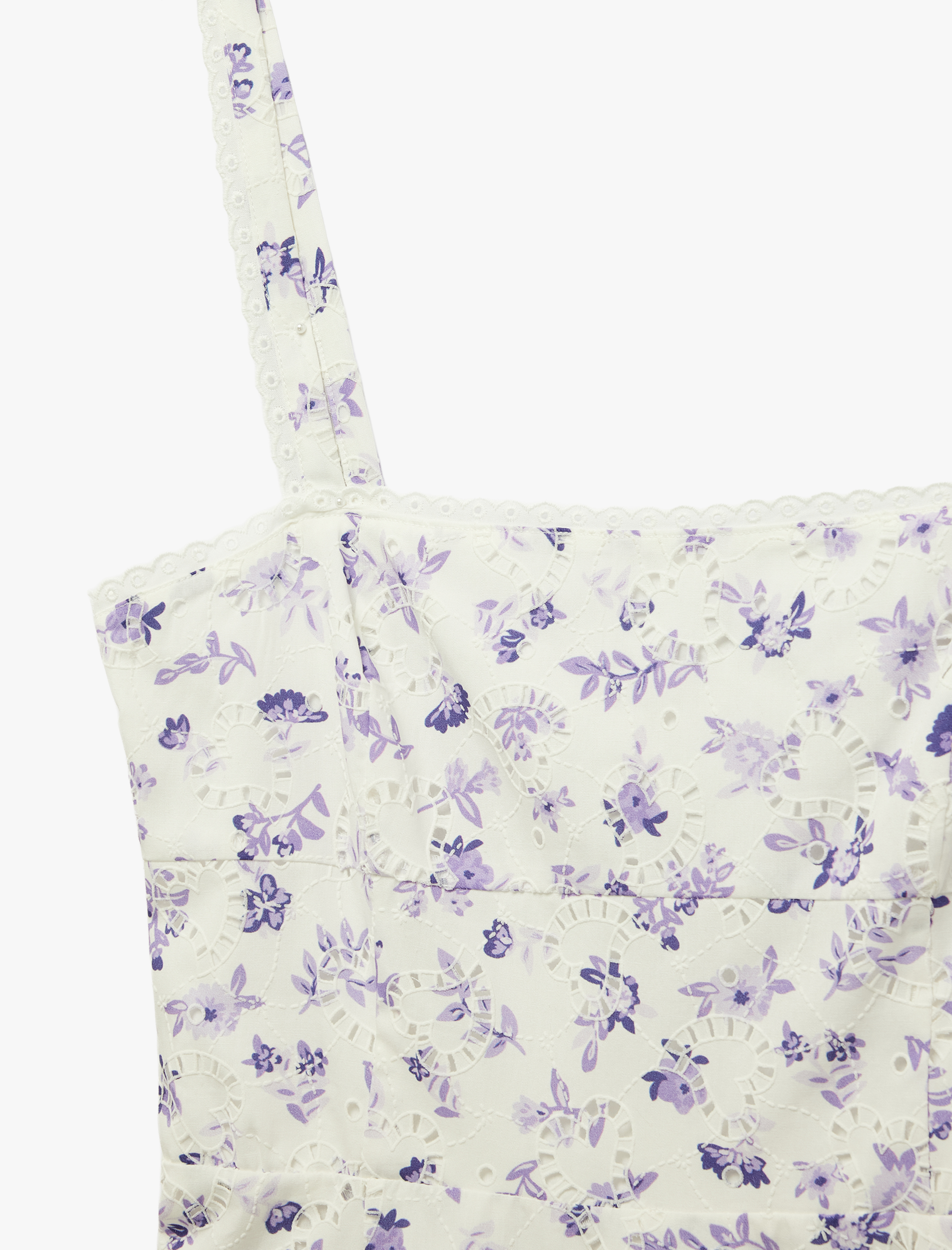   Pamuklu İnce Askılı Çiçekli Midi Kloş Poplin Elbise