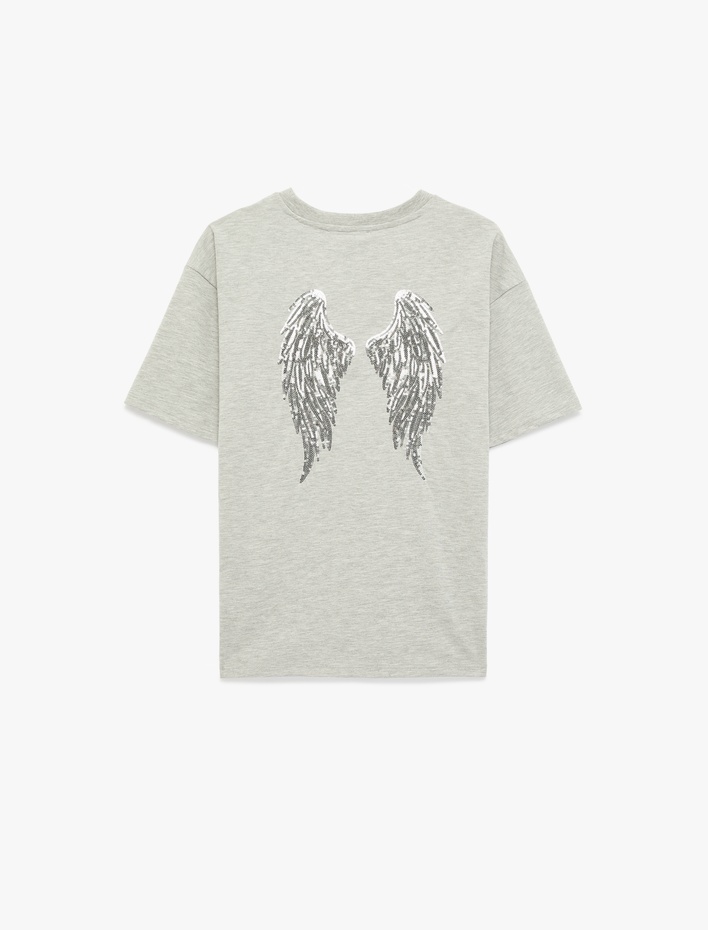  Rahat Kalıp Kısa Kollu Bisiklet Yaka Arkası Taş Detaylı Tişört