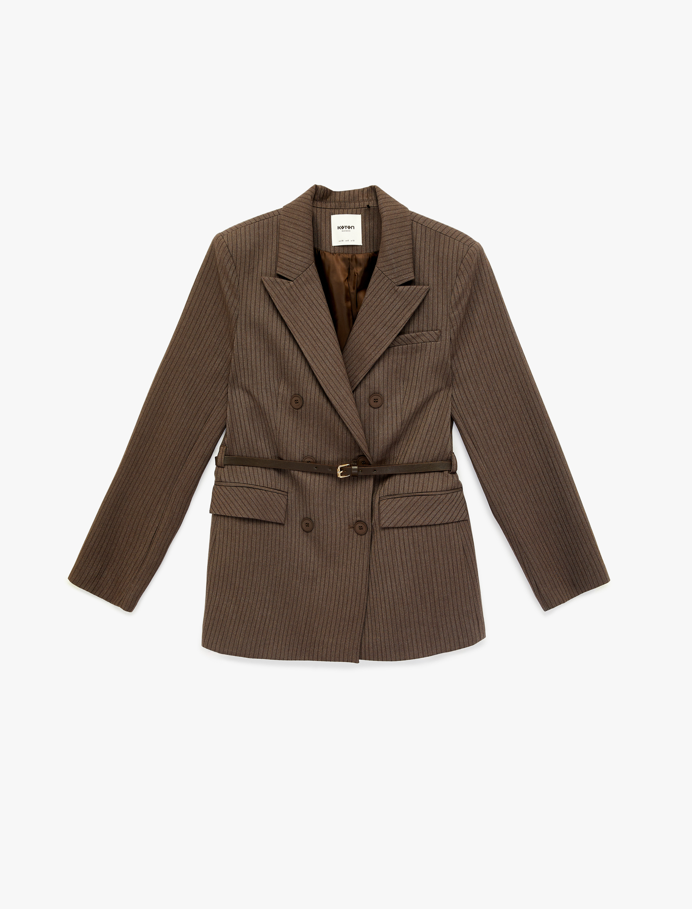   Kemer Detaylı Cepli Viskon Karışımlı Düğmeli Kruvaze Yaka Blazer Ceket