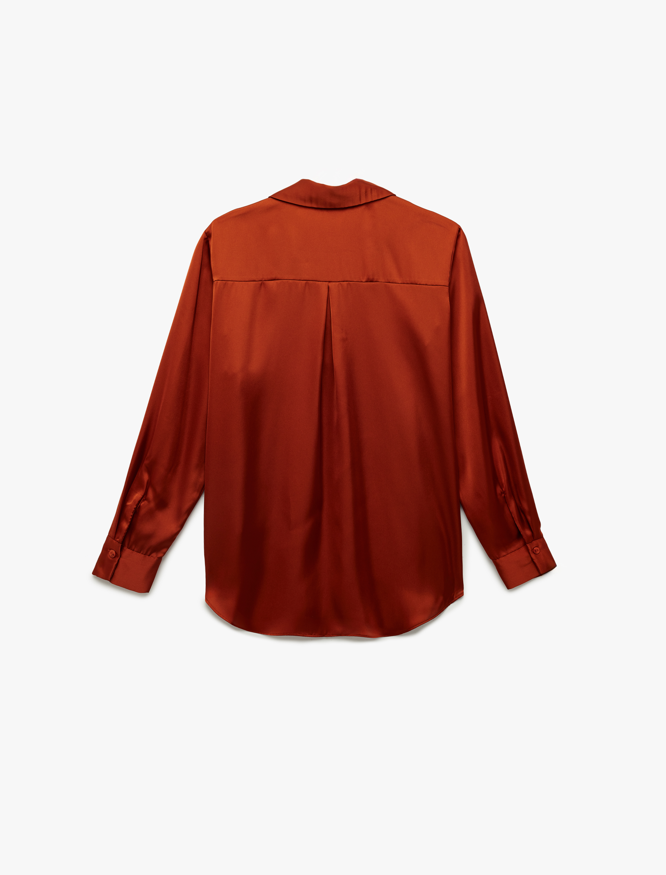   Uzun Kollu Klasik Yaka Düğmeli Saten Gömlek