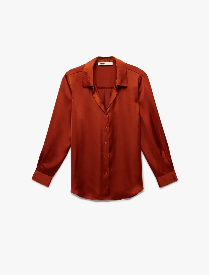  Uzun Kollu Klasik Yaka Düğmeli Saten Gömlek