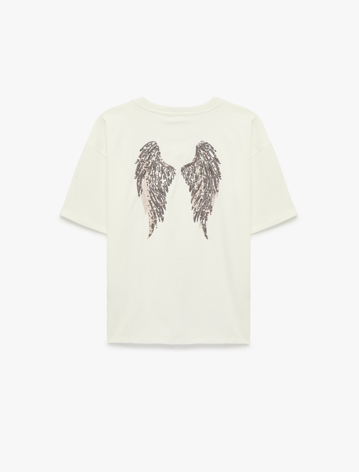  Rahat Kalıp Kısa Kollu Bisiklet Yaka Arkası Taş Detaylı Tişört