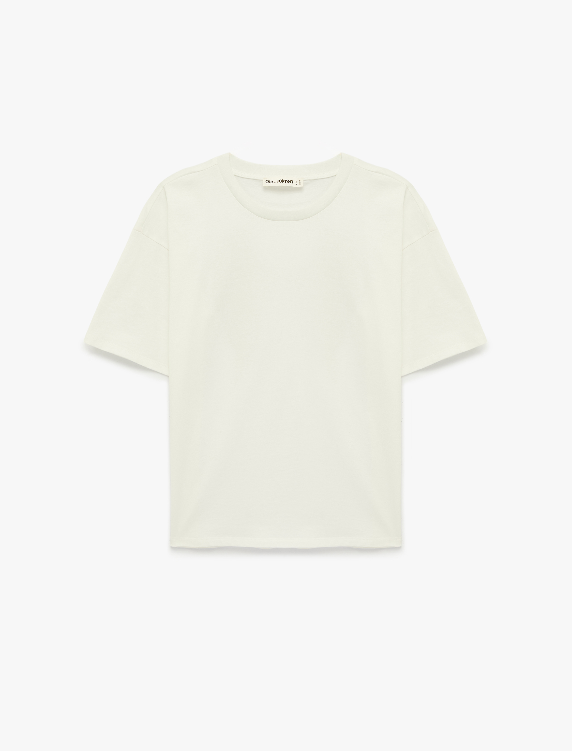   Rahat Kalıp Kısa Kollu Bisiklet Yaka Arkası Taş Detaylı Tişört