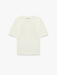 Rahat Kalıp Kısa Kollu Bisiklet Yaka Arkası Taş Detaylı Tişört