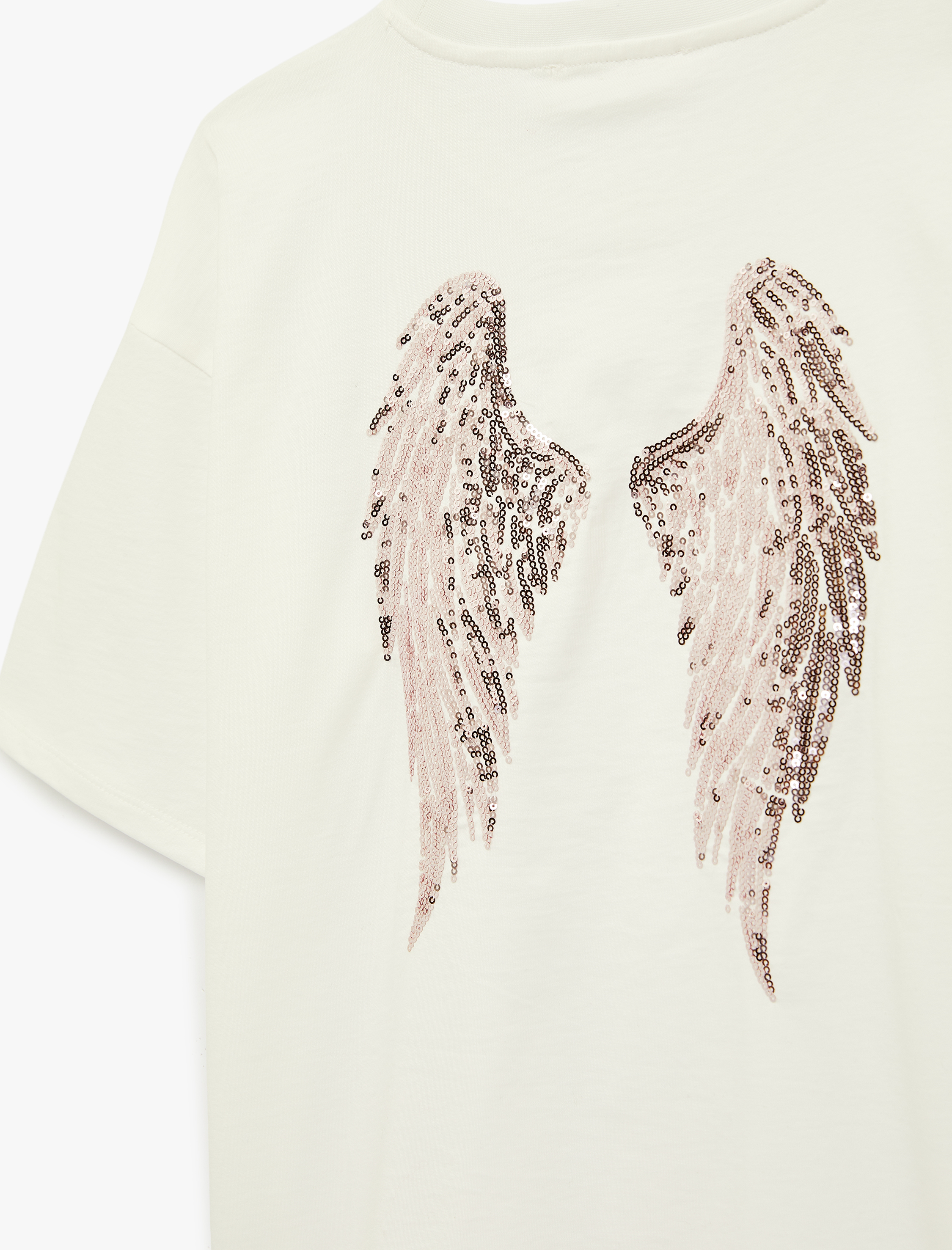   Rahat Kalıp Kısa Kollu Bisiklet Yaka Arkası Taş Detaylı Tişört