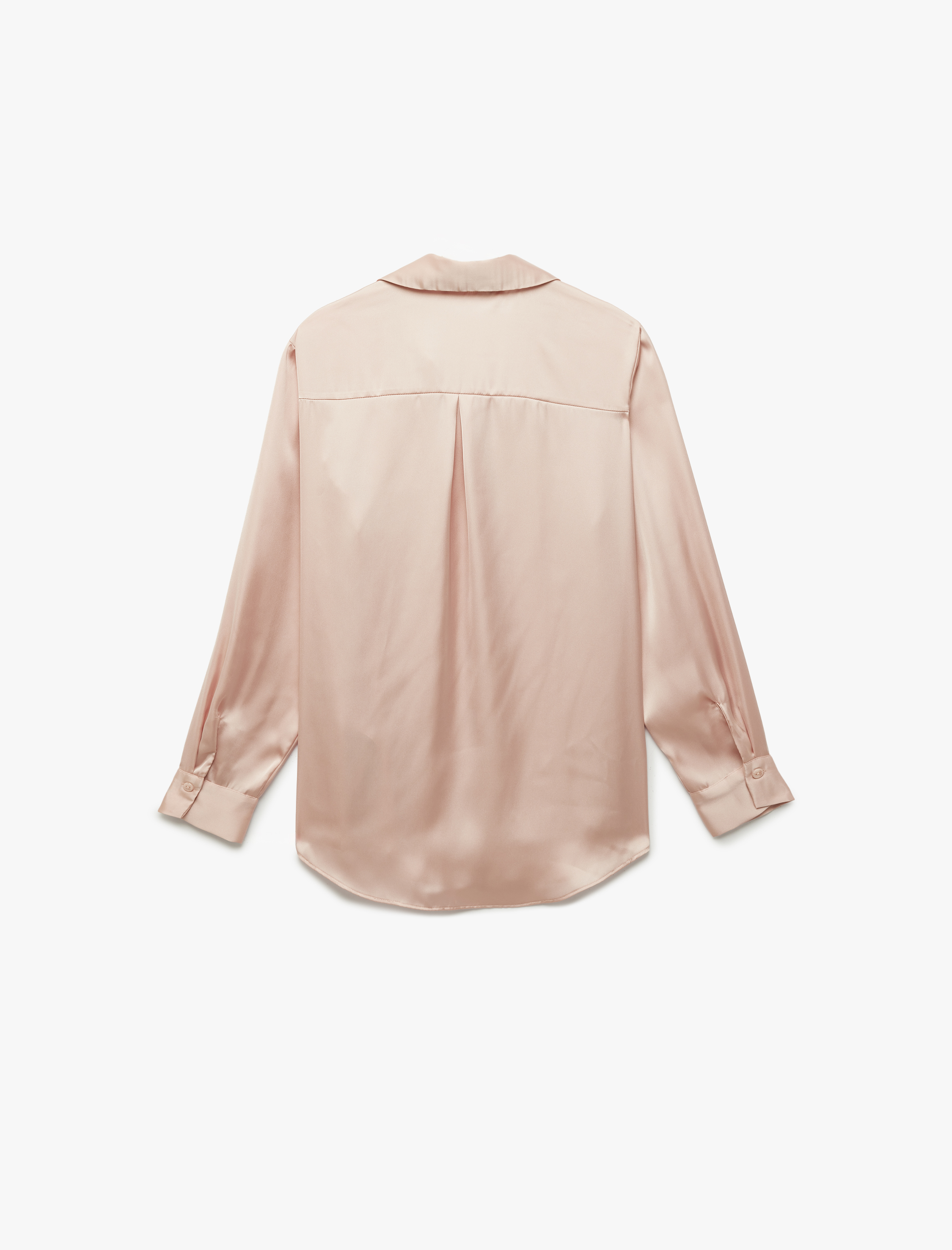   Uzun Kollu Klasik Yaka Düğmeli Saten Gömlek