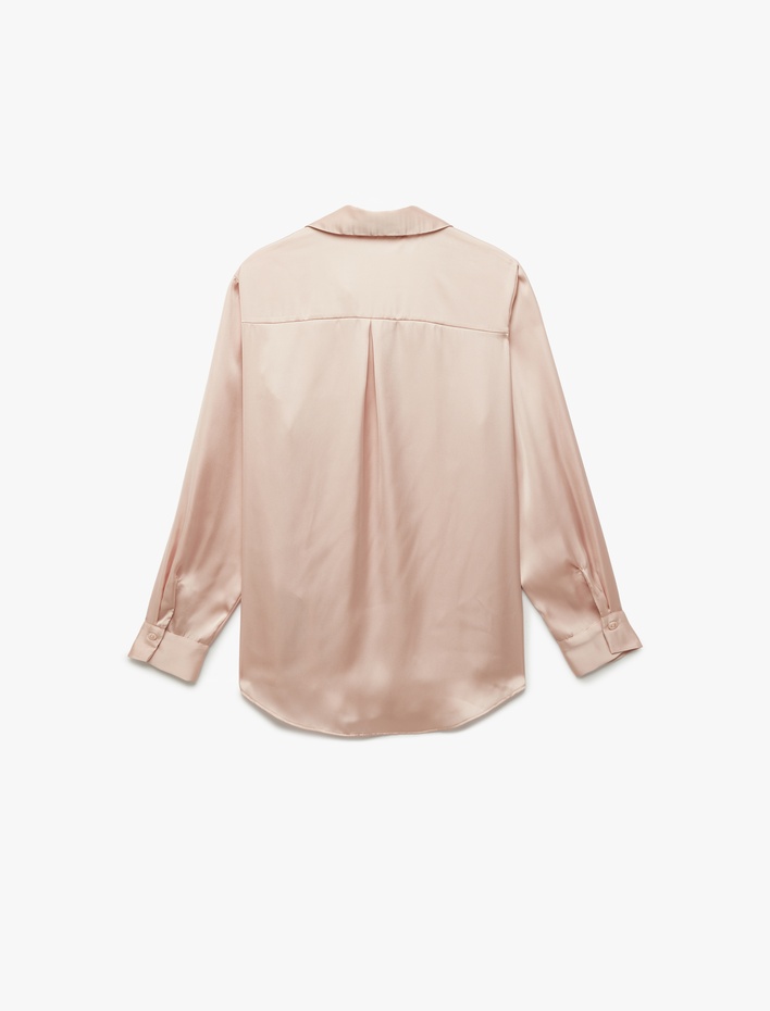  Uzun Kollu Klasik Yaka Düğmeli Saten Gömlek