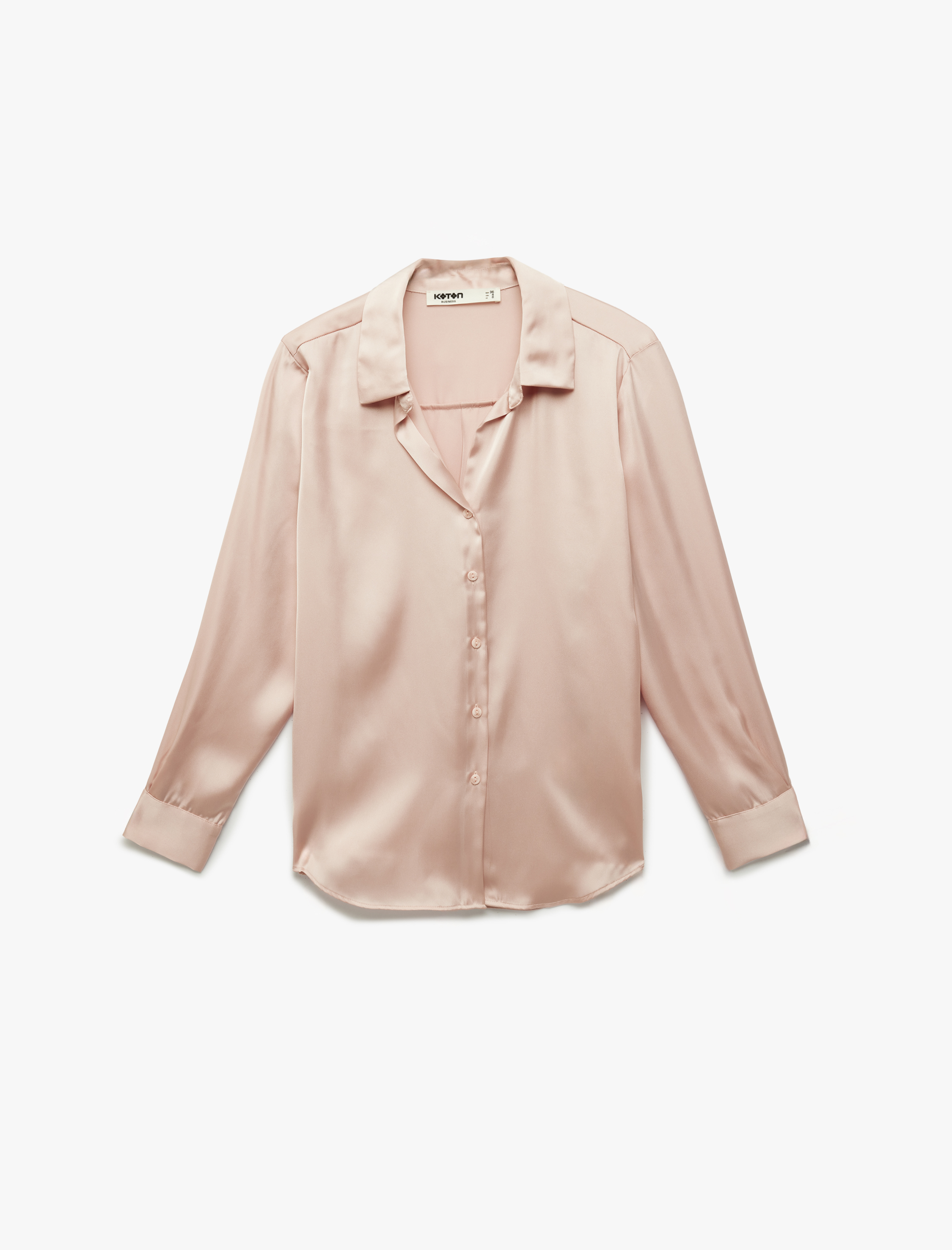   Uzun Kollu Klasik Yaka Düğmeli Saten Gömlek