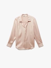 Uzun Kollu Klasik Yaka Düğmeli Saten Gömlek