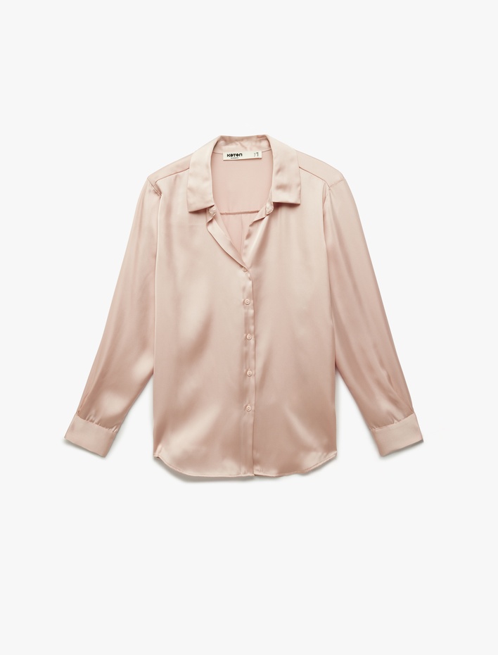  Uzun Kollu Klasik Yaka Düğmeli Saten Gömlek