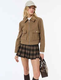 Kısa Kaban Kaşe Cepli Uzun Kollu Fermuarlı
