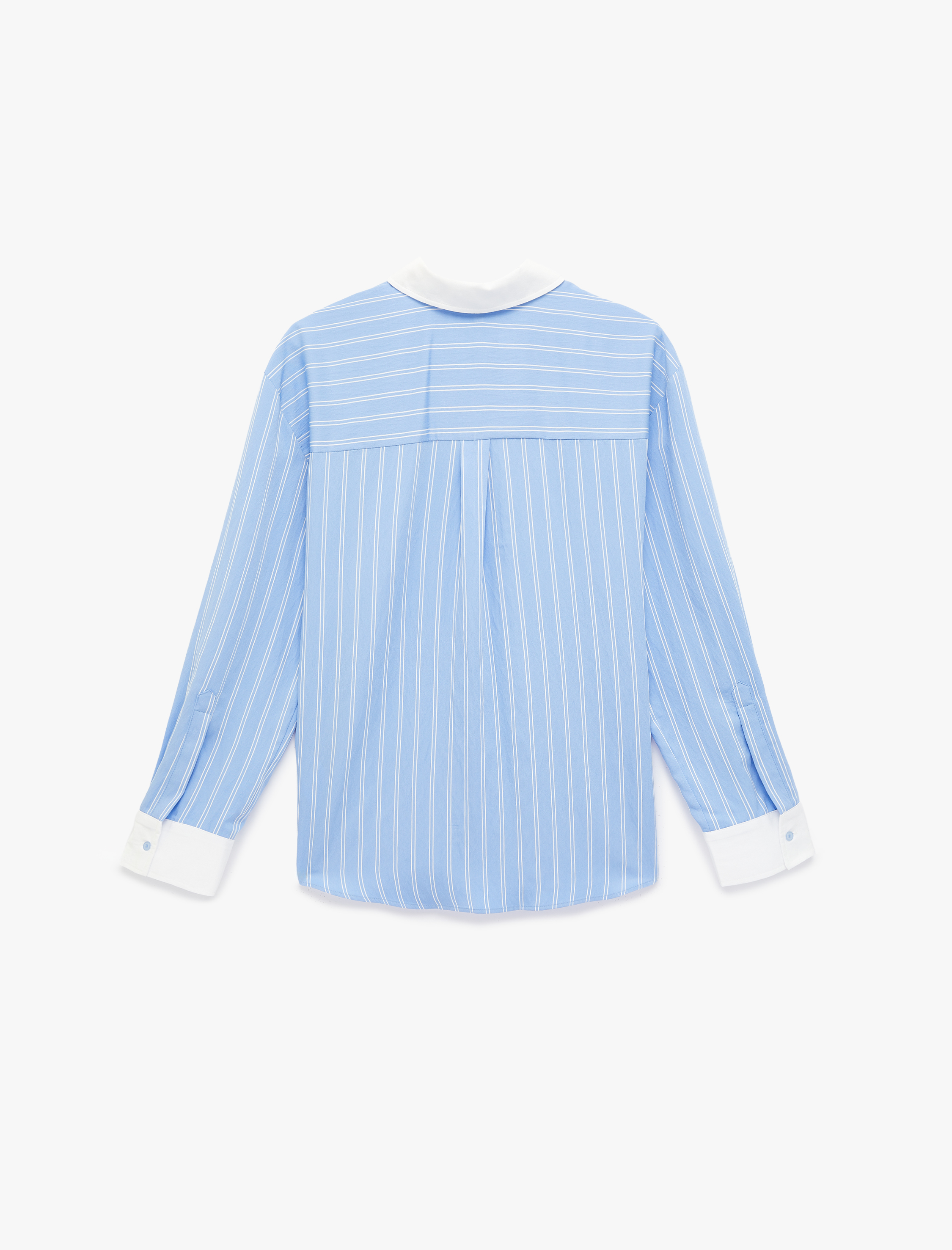   Viskon Kumaş Uzun Kollu Kuşak Detaylı Çizgili Gömlek