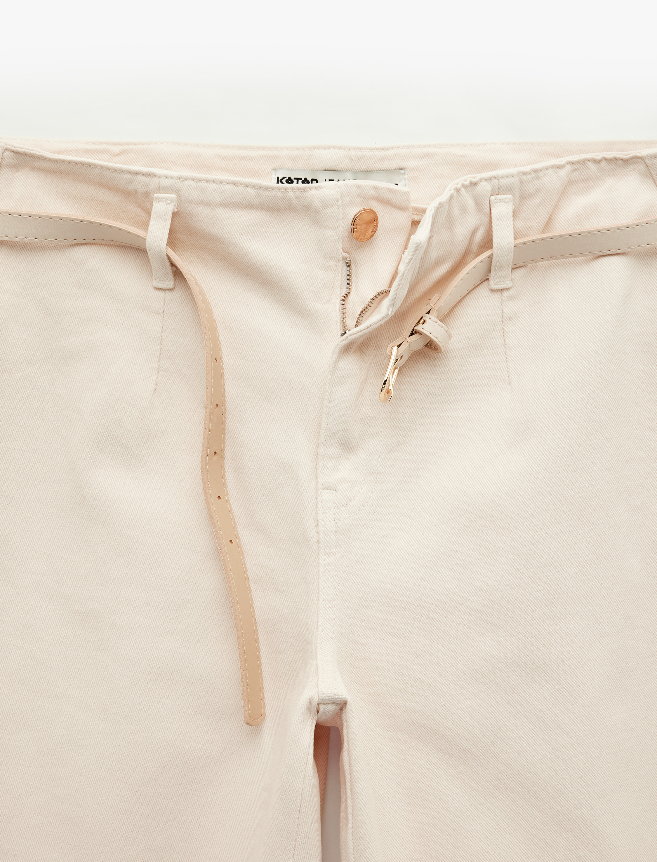   Kemer Detaylı Pamuklu Kısa Geniş Paça Pantolon - Wide Leg Jeans