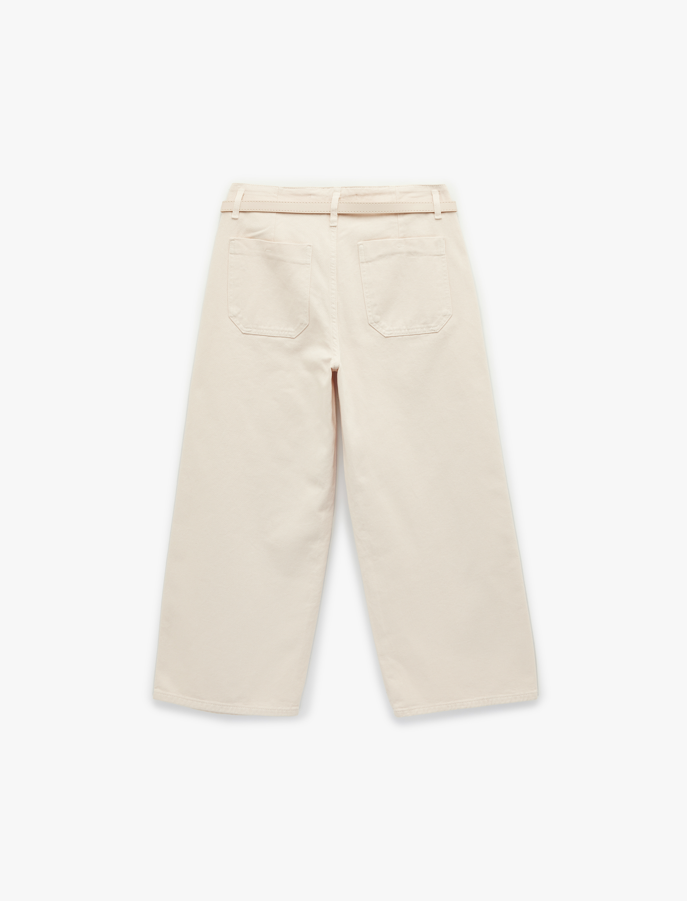   Kemer Detaylı Pamuklu Kısa Geniş Paça Pantolon - Wide Leg Jeans