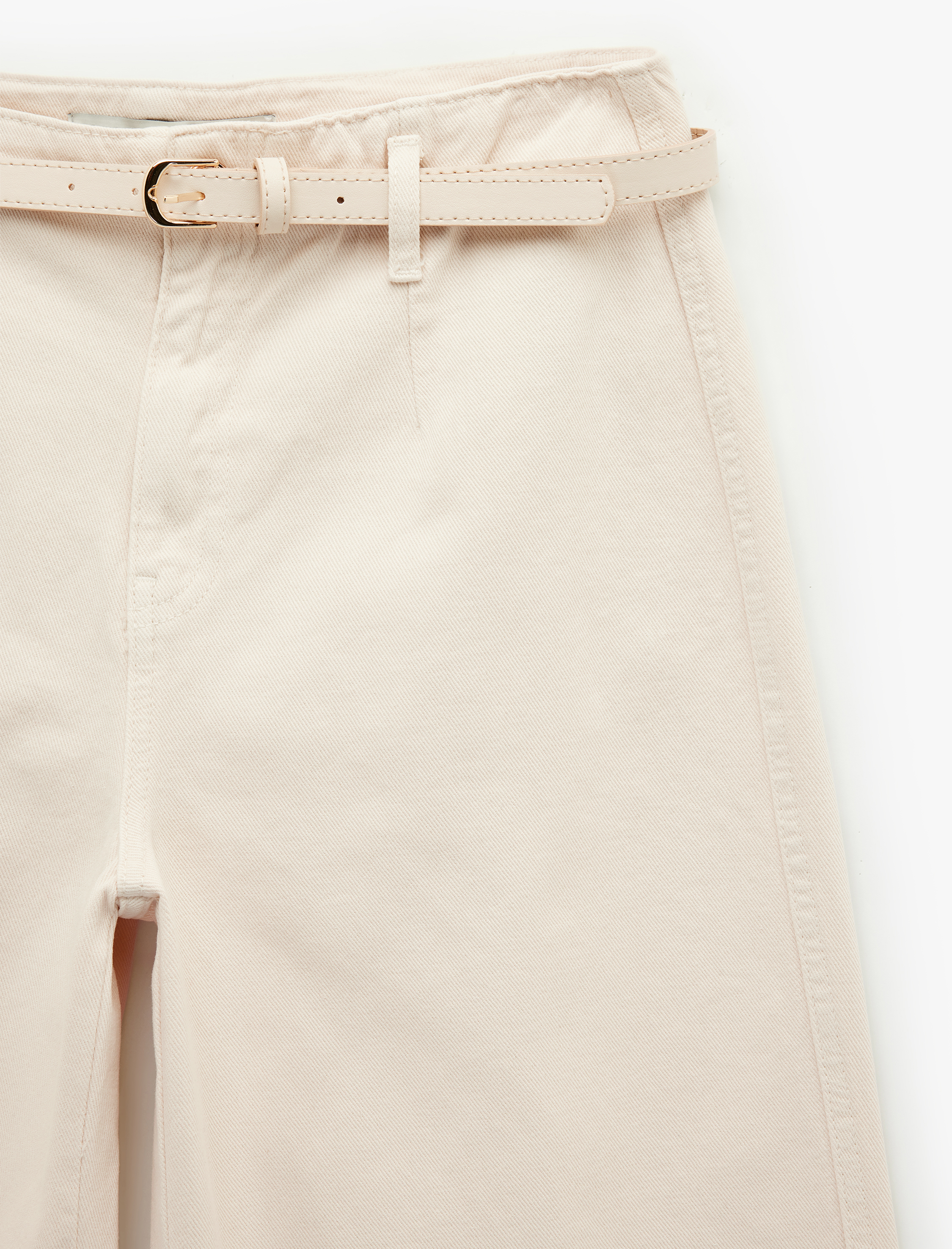   Kemer Detaylı Pamuklu Kısa Geniş Paça Pantolon - Wide Leg Jeans