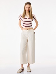 Kemer Detaylı Pamuklu Kısa Geniş Paça Pantolon - Wide Leg Jeans