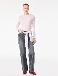 Pamuklu Slim Fit Uzun Kollu Dikiş Detaylı Bisiklet Yaka Tişört