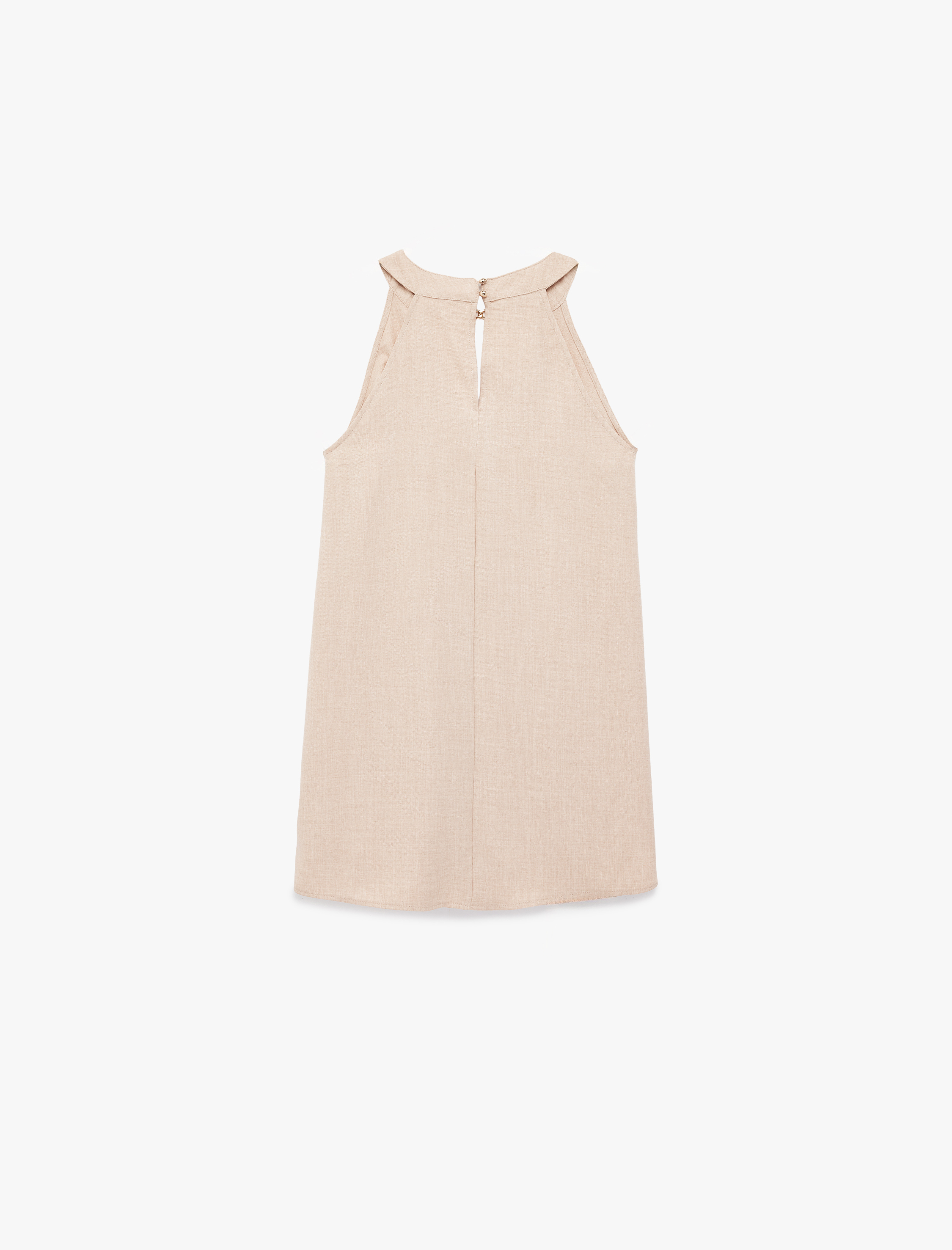   A Kesim Metal Aksesuarlı Kolsuz Halter Yaka Mini Elbise