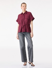 Modal Kumaş Kısa Kollu Cepli Belden Bağlama Detaylı Gömlek