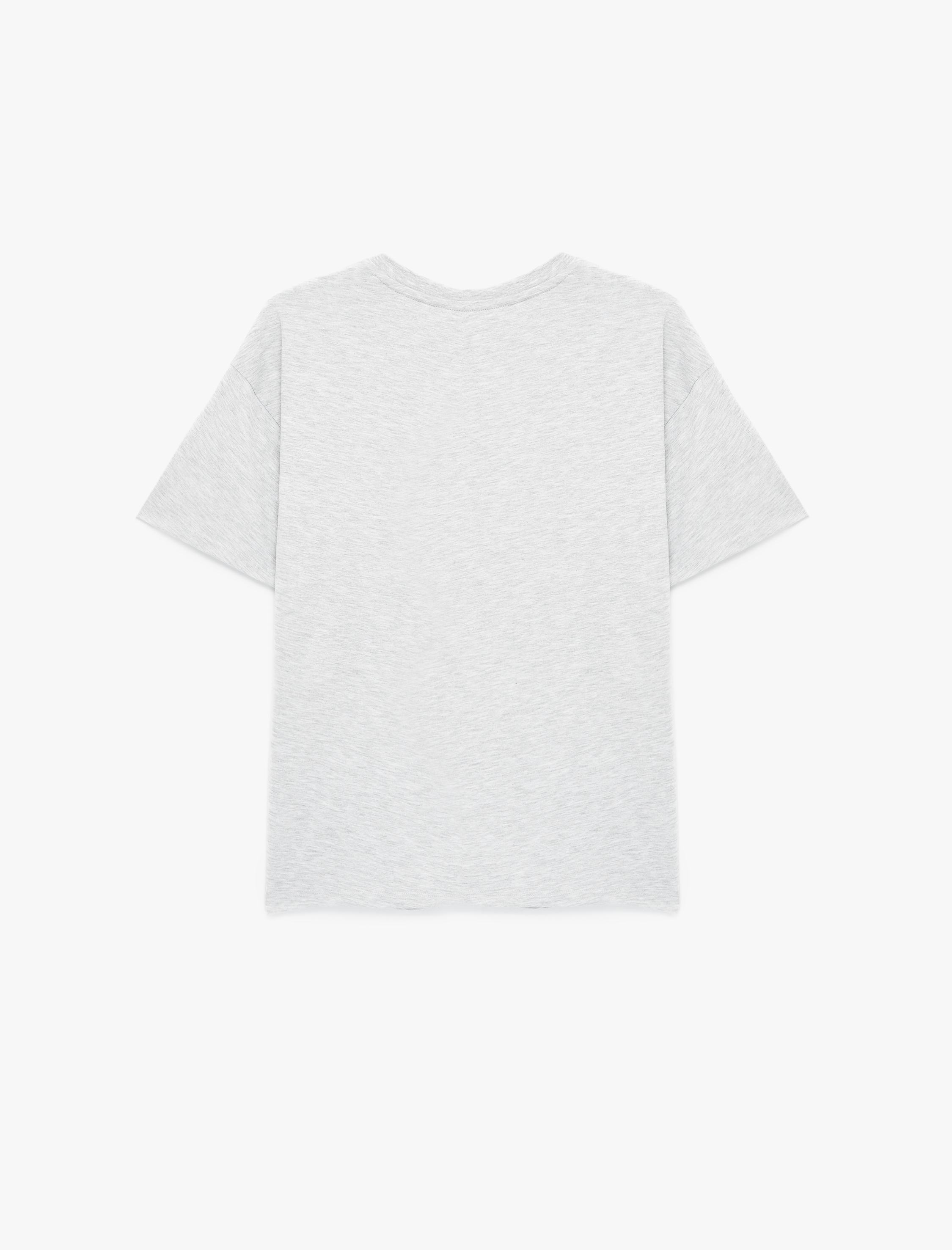   Rahat Kalıp Kısa Kollu Bisiklet Yaka Baskılı Tişört