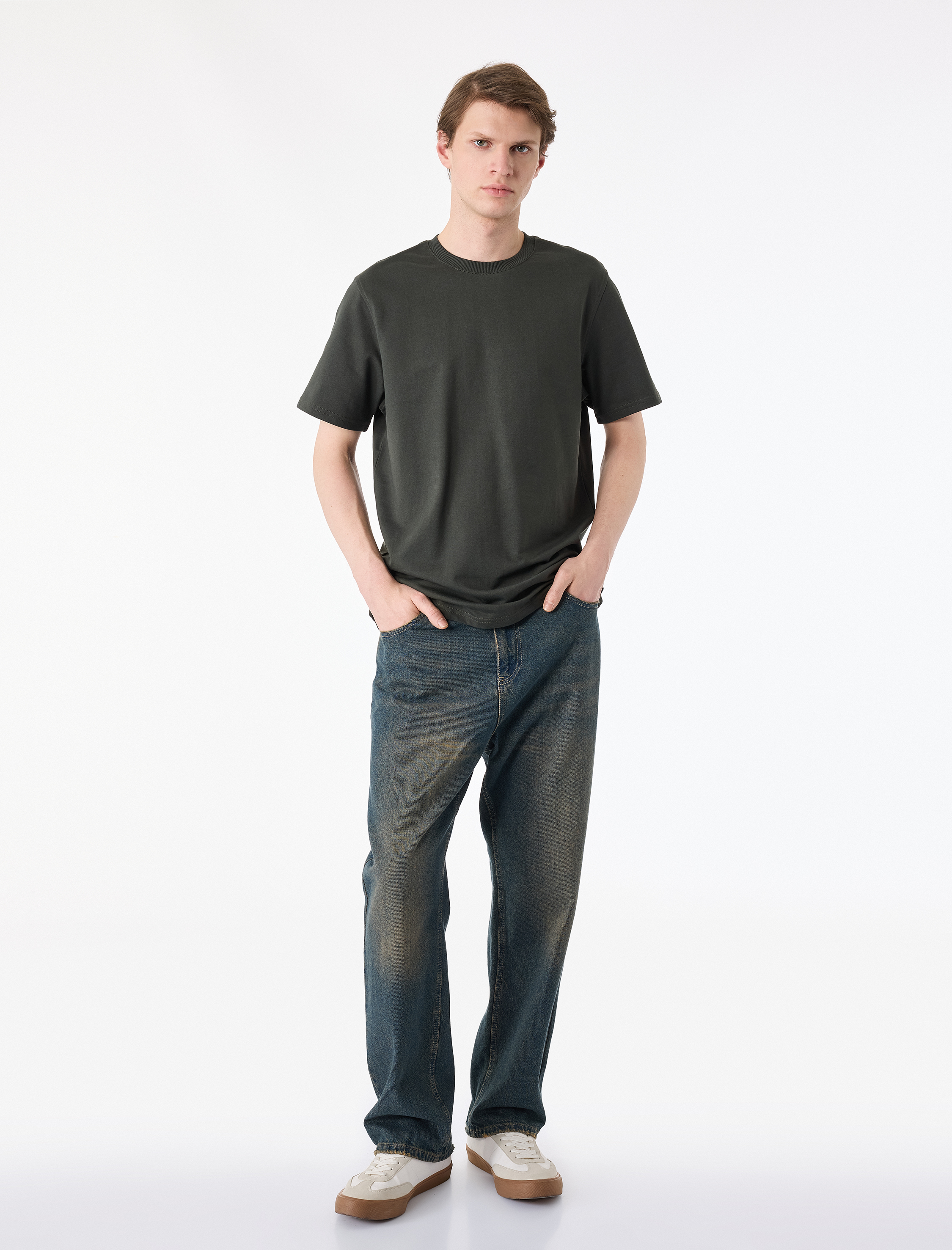   Regular Fit Kısa Kollu Bisiklet Yaka Pamuklu Basic Tişört