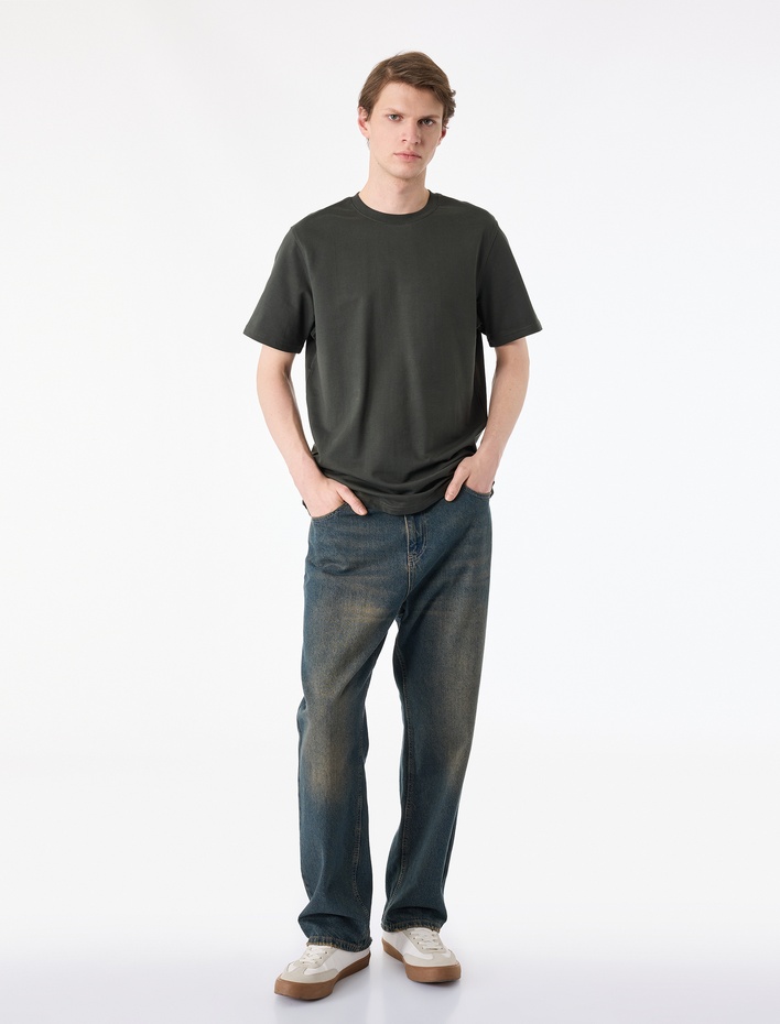  Regular Fit Kısa Kollu Bisiklet Yaka Pamuklu Basic Tişört