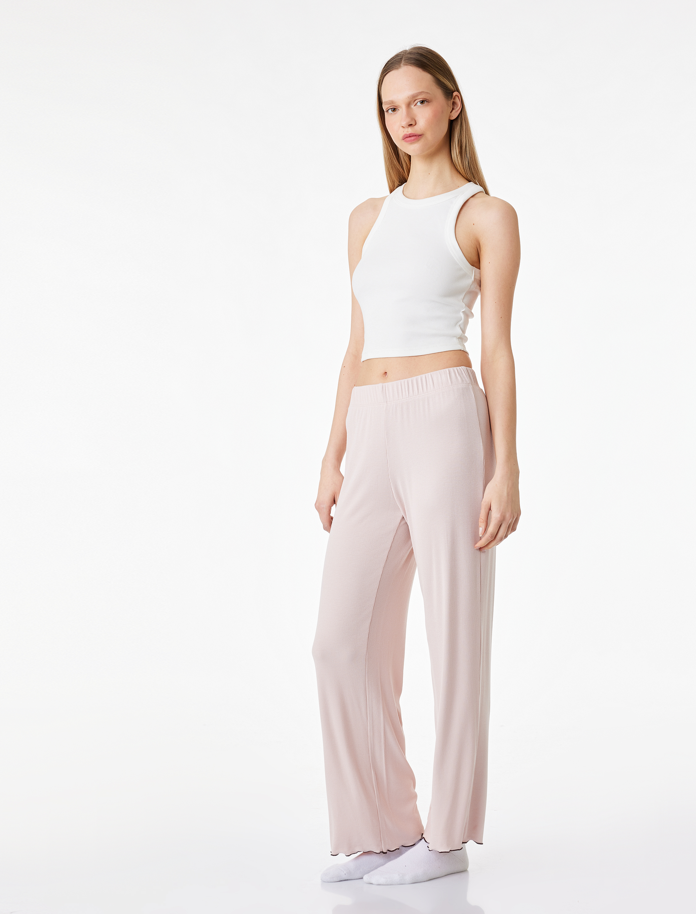   Rahat Kesim Ribanalı Yüksek Bel Pamuklu Pijama Altı