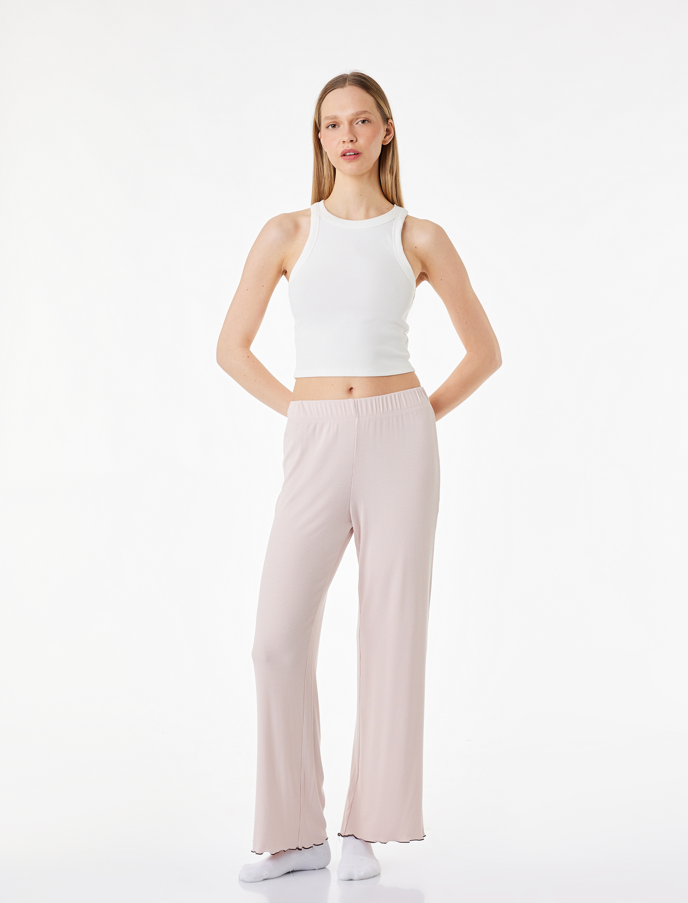   Rahat Kesim Ribanalı Yüksek Bel Pamuklu Pijama Altı