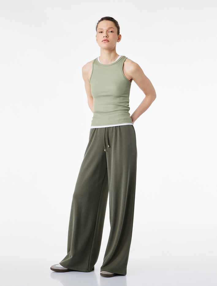  Modal Kumaş Karışımlı Beli Lastikli Bağcıklı Bol Paça Eşofman Altı