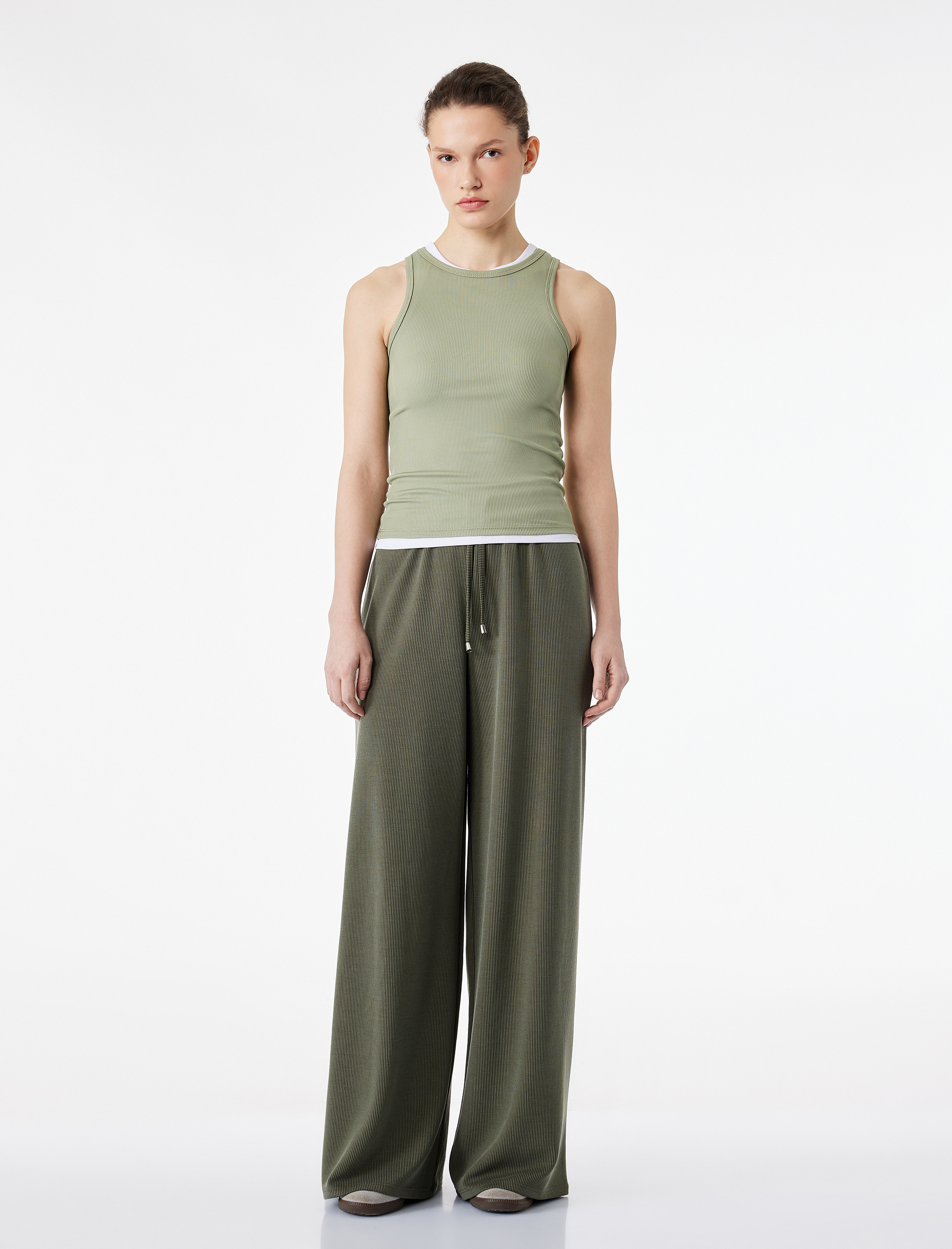   Modal Kumaş Karışımlı Beli Lastikli Bağcıklı Bol Paça Eşofman Altı