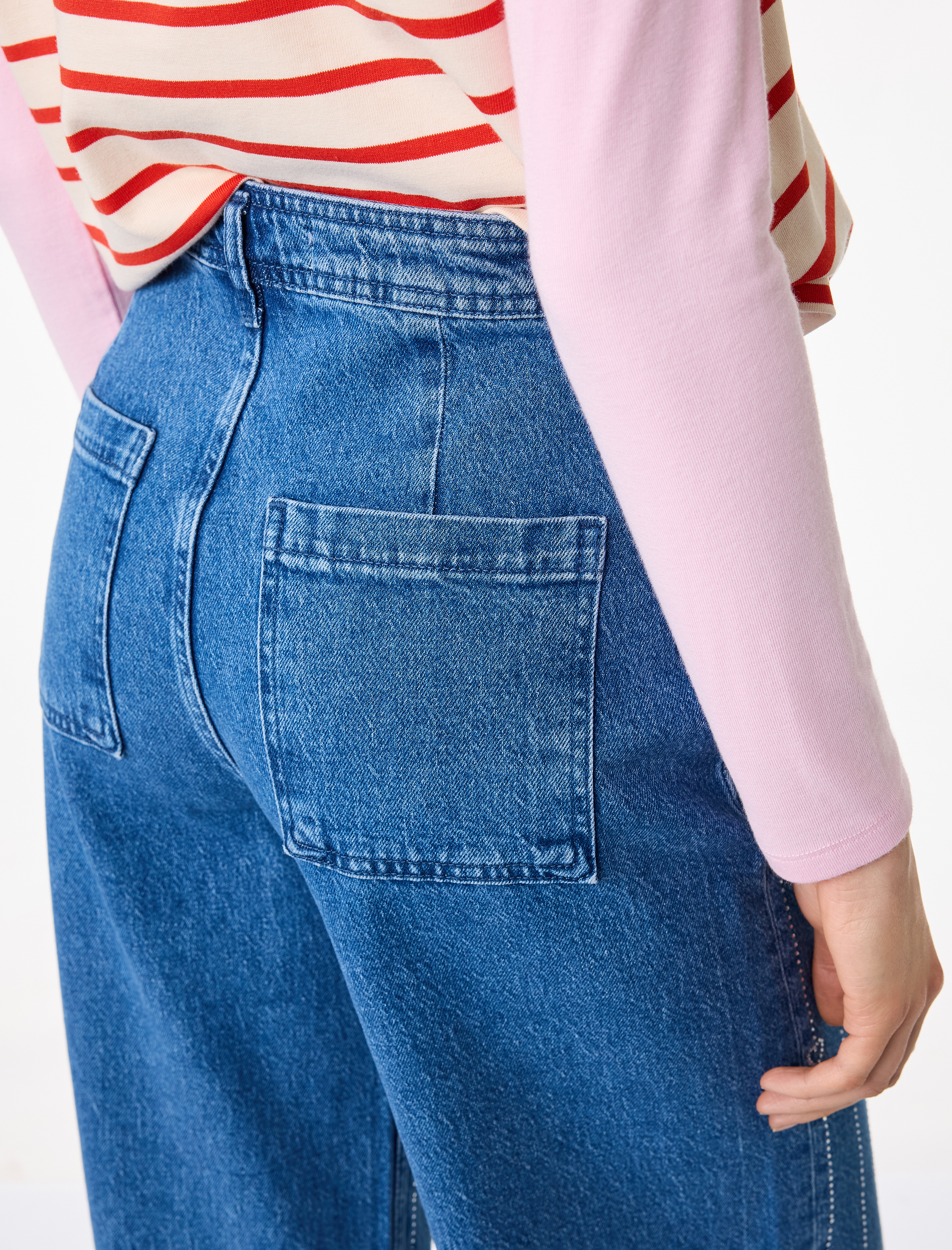  Yüksek Bel Taş Detaylı Kalpli Kısa Geniş Paça Denim Pantolon - Culotte Jeans
