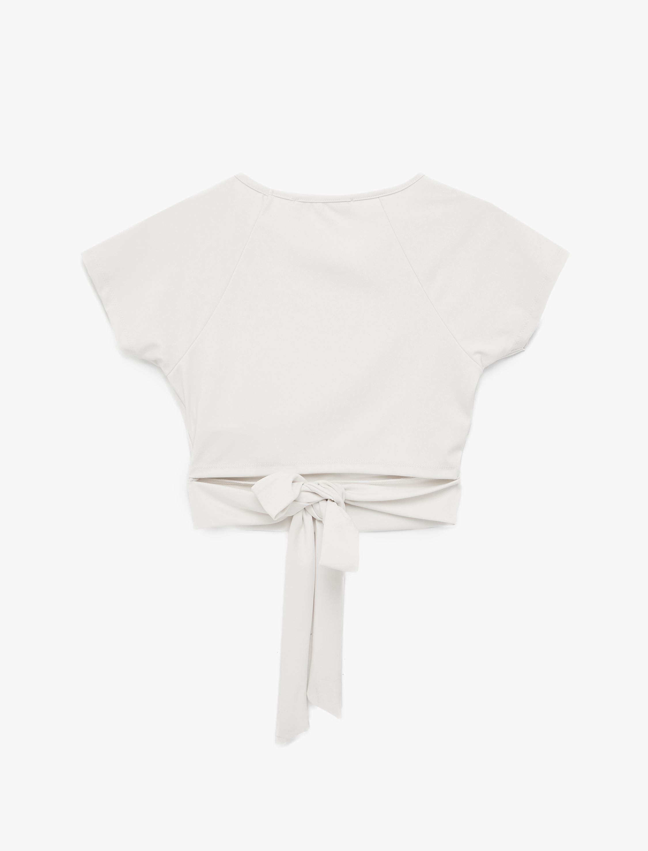   Slim Fit Kısa Kollu Bisiklet Yaka Bağlama Detaylı Crop Spor Tişört