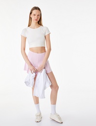 Slim Fit Kısa Kollu Bisiklet Yaka Bağlama Detaylı Crop Spor Tişört