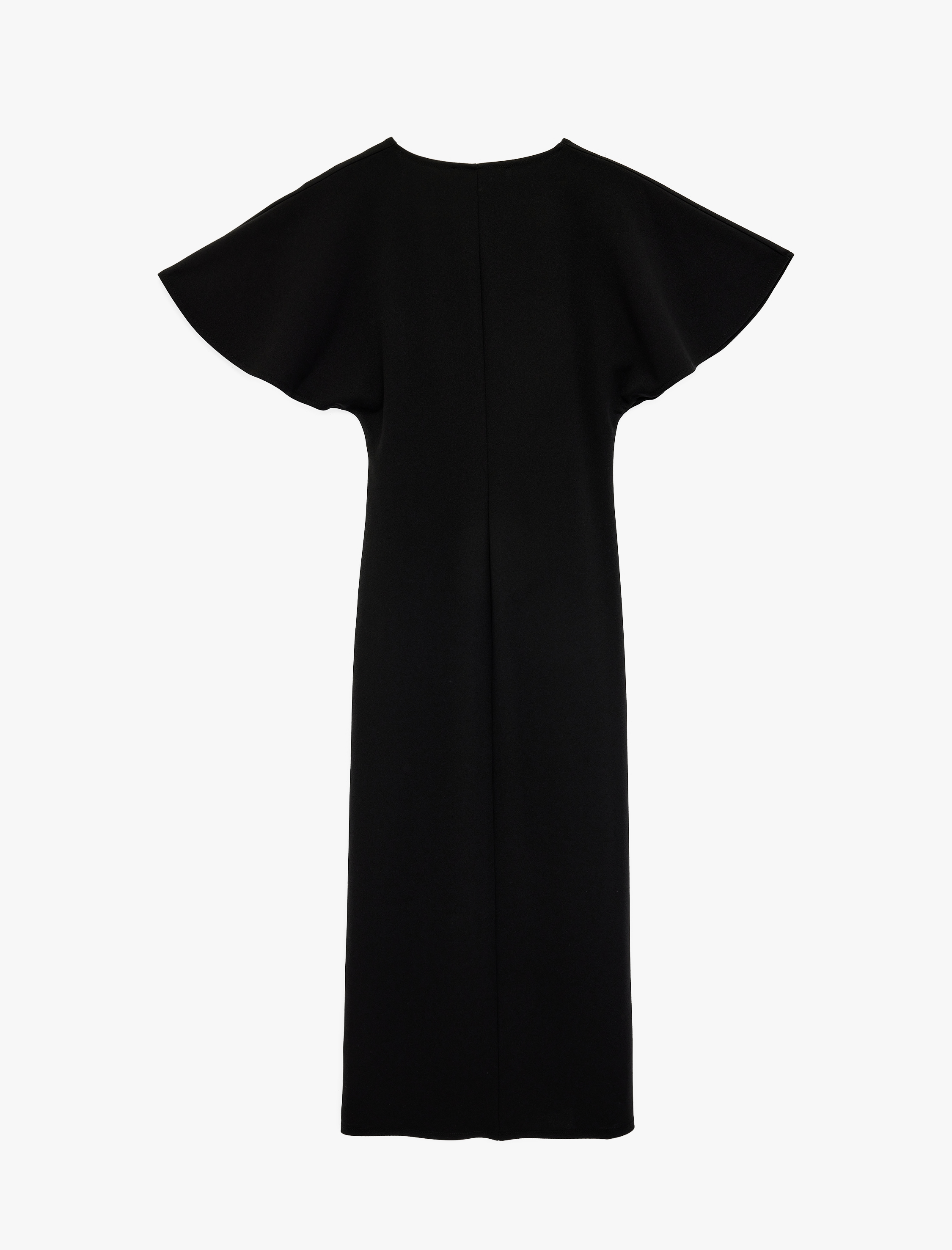   Krep Scuba Kumaş Kısa Yarasa Kollu Yırtmaçlı V Yaka Midi Elbise