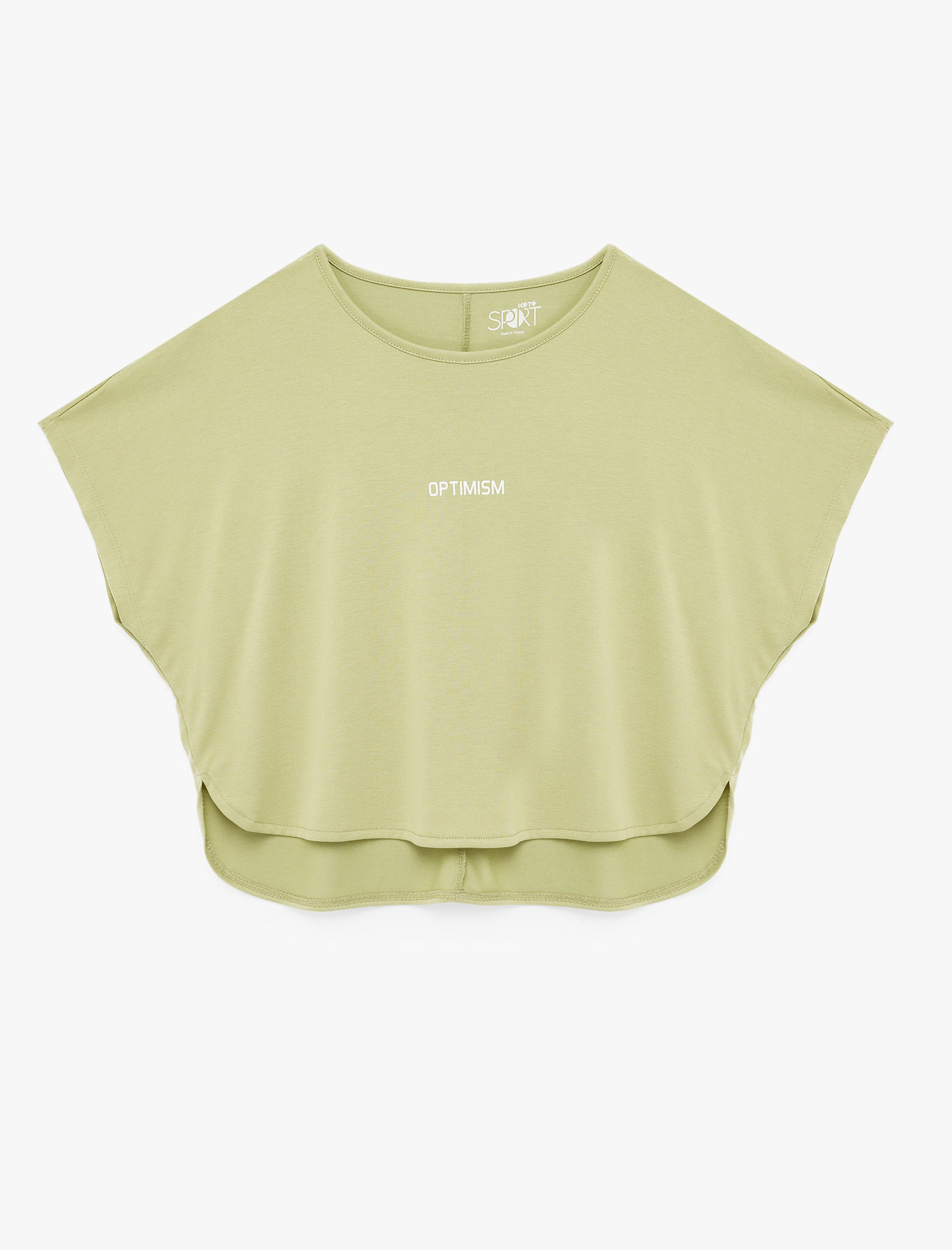   Rahat Kalıp Kısa Kollu Bisiklet Yaka Baskılı Modal Crop Spor Tişört