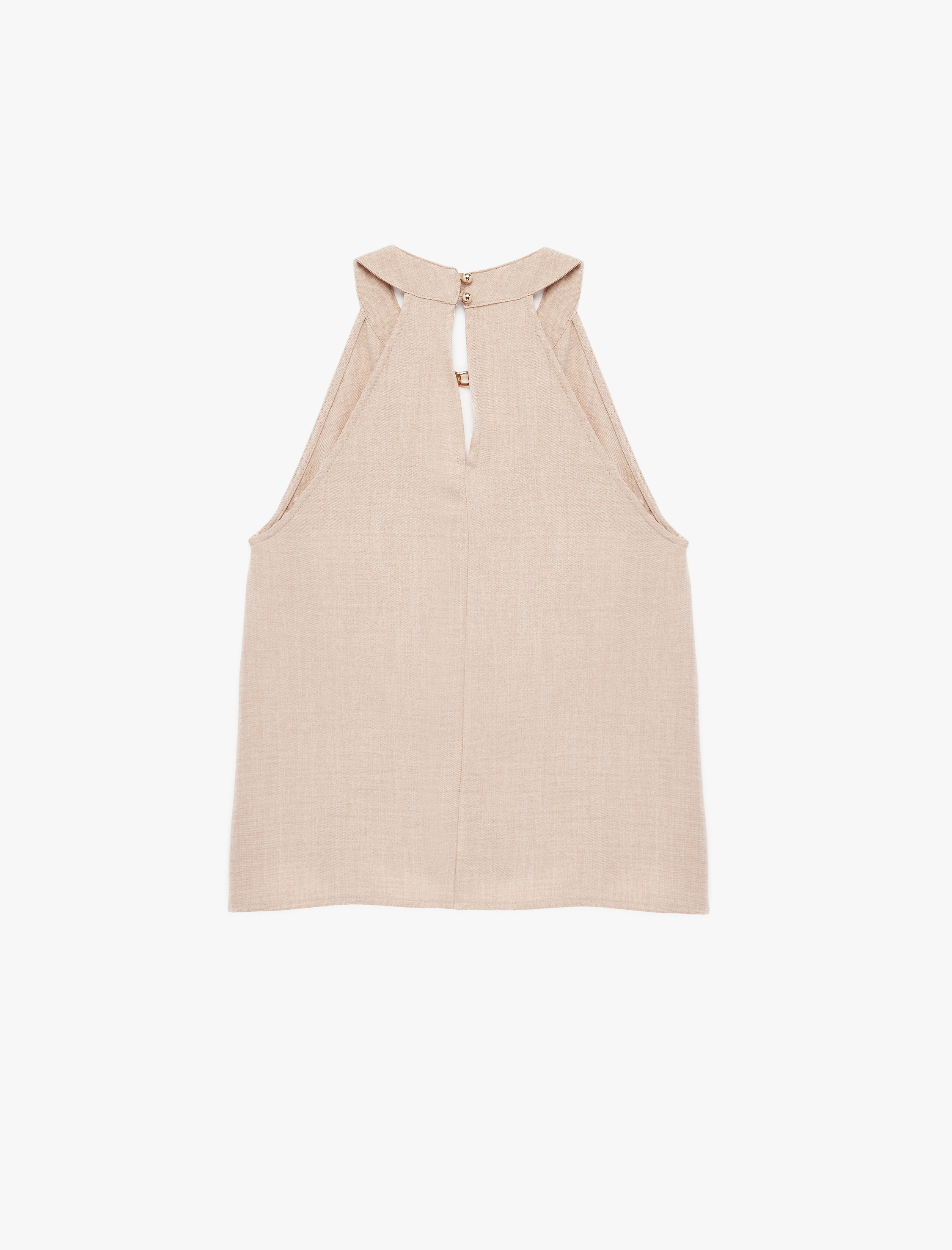   Metal Zincir Aksesuarlı Pencere Detaylı Kolsuz Halter Yaka Bluz