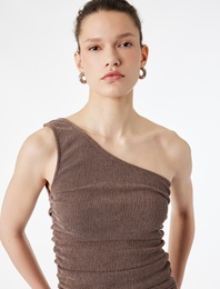 Bürümcük Kumaş Kolsuz Drape Detaylı Tek Omuz Bluz