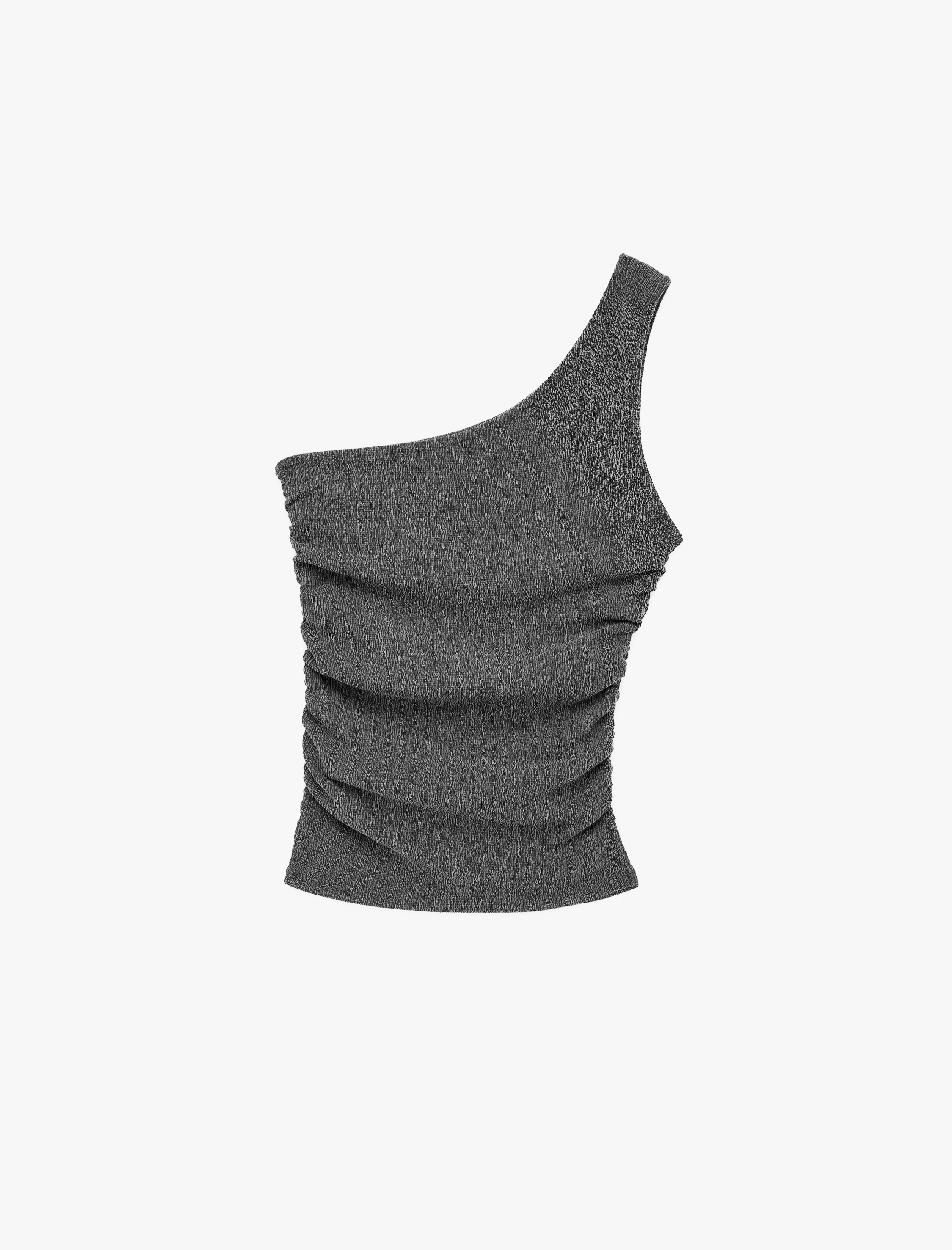   Bürümcük Kumaş Kolsuz Drape Detaylı Tek Omuz Bluz