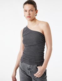 Bürümcük Kumaş Kolsuz Drape Detaylı Tek Omuz Bluz