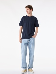 Kısa Kollu Dokulu Bisiklet Yaka Pamuklu Slim Fit Tişört